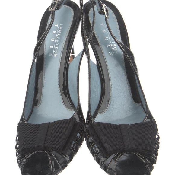 LAMBERSTON TRUEX, BLACK PATENT LEATHER SLINGBACK PUMPS, W/BOW ACCENT-SIZE-38.5 - Picture 3 of 5